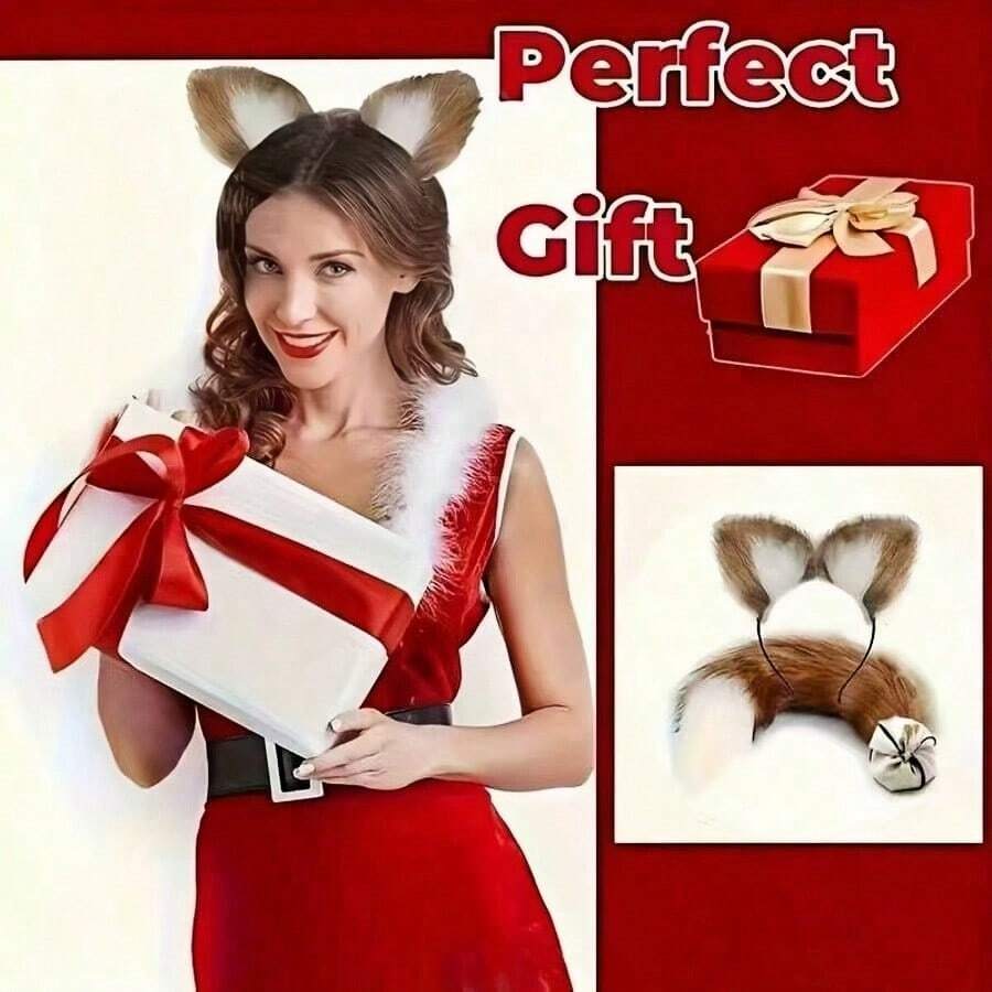 2pcs Women's Fox Tail Costume Set, Cute Polyester Faux Fur Tail, Realistic Plush Texture, Suitable For Cosplay, Party And Theme Events, Theme Event Accessories, Fun Design, Durable Headband, Halloween Fox Tail Costume - Multicolor - View 1