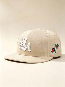 1pc Unisex Flat Brim Baseball Cap, Gothic‑Style LA Embroidery, Rose Cross Print On Side, Hard Crown, Adjustable, For Daily, Street, Party, Travel Wear - Multicolor - View 13