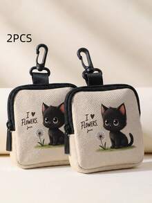 1/2pcs ,Cat & Books Floral Print Mini Coin Purse,Zipper Closure Small Pouch With Swivel Hook For Earphones Coins Tiny Accessories,Can Hang On Backpack - Multicolor - View 9