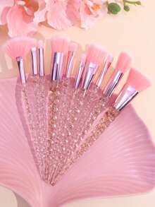 10pcs Professional Makeup Brush Set Pink Crystal Handle Foundation Brush Powder Brush Eyeshadow Brush Beginner Portable Full Set Makeup Tools - Multicolor - View 5