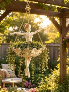 Ballerina Girl Hanging Planter Decorative Craft, Garden Yard Decor Ornament - A - View 1