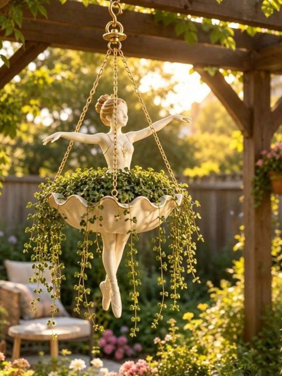 Ballerina Girl Hanging Planter Decorative Craft, Garden Yard Decor Ornament - A - View 1