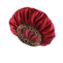 New Leopard Print Elastic Hair Bonnet Fashionable Stretch Round Satin Sleep Cap Beauty Hair Care Hat - A - View 5