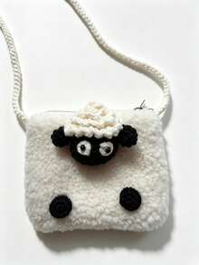 Mini Handmade Crochet 3D Sheep Plush Crossbody Bag Coin Purse - White - View 5