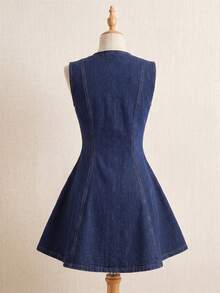 Women Denim Dresses - Dark Wash - View 2