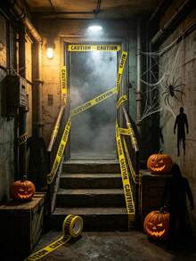 1 Roll Yellow Caution Tape, Black Text CAUTION Self-Adhesive Safety Barrier Tape, High Visibility, Suitable For Workplace, Halloween Theme Party, Halloween Decoration, Police Cordon Line, Danger Area, Indoor Crime Scene Prop, Home Decor - A - View 2