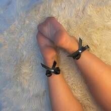 2pcs Women's Black PU Bow Ankle Decor, Cute Sexy Punk Gothic Adjustable Ankle Strap, Suitable For Party And Dancing - Black - View 4