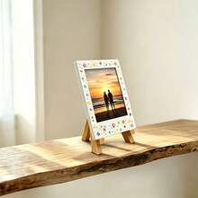 White Mini Photo Frame With Star Stickers, Easel-Style Photo Display Stand, Reusable Desktop Photo Ornament, Versatile Desktop Decor For Multiple Settings, An Ideal Choice For Gifting To Friends, Family, And Classmates, The Perfect Gift - 2 Pieces (1 Photo Frame + 1 Sticker) - View 5