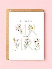 OBOVAY 1pc "To The New Mr And Mrs" Floral Wedding Card With Envelope, Watercolor Wildflower Design, Elegant Newlywed Greeting For Couples & Friends, Blank Inside For Weddings & Engagements - View 2