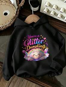 Baby Girl Cute Dumpling Rainbow Graphic Hoodie, Long Sleeve Hooded Pullover Sweatshirt - Black - View 9