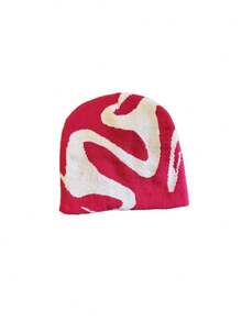 1pc Twisted Jacquard Knit Beanie Hat, Elastic Warm Unisex Pullover Cap, Street Style Daily Wear - Multicolor - View 10