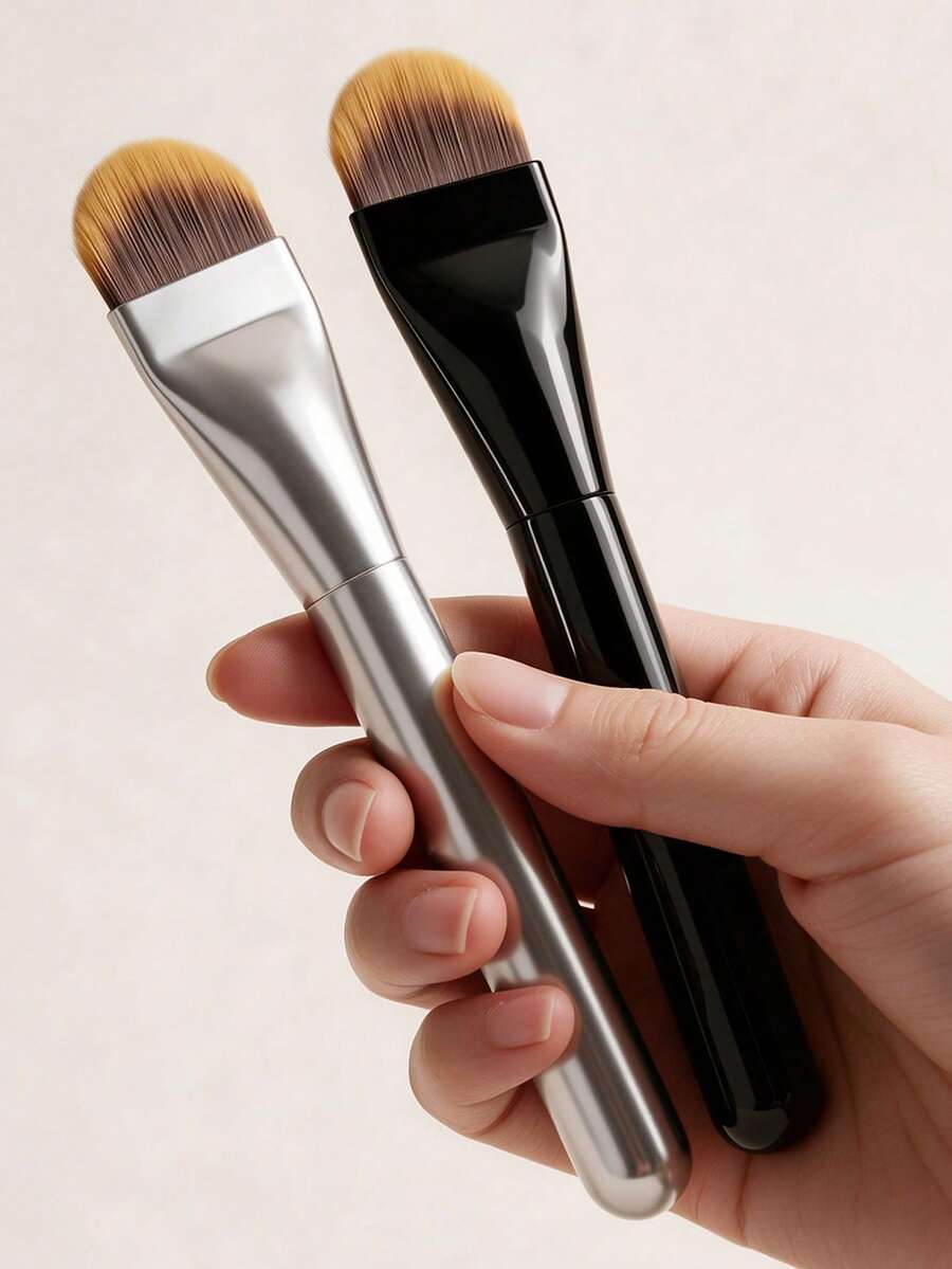 1pc Professional Curved Foundation Brush, Face Makeup Brush, Face Base Brush, Soft Bristles, Essential Makeup Brush For Girls, Beginner-Friendly, Gift For Girls - Multicolor - View 1