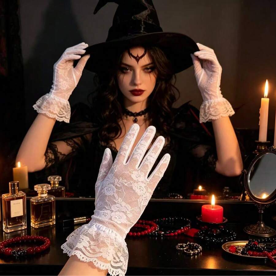 Halloween Lace Trim New Style Gloves, Witch Demon Cosplay Accessories, Sexy Seductive Lace Trim Gloves 1pc - Multicolor - View 1