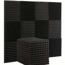 12pcs Black Sound-Absorbing Foam Panels, Soundproofing Wall Tiles For Home Studio, Office, Recording Room, Noise Reduction, Easy Installation, Decorative Wall Sound-Absorbing Pads - A - View 1