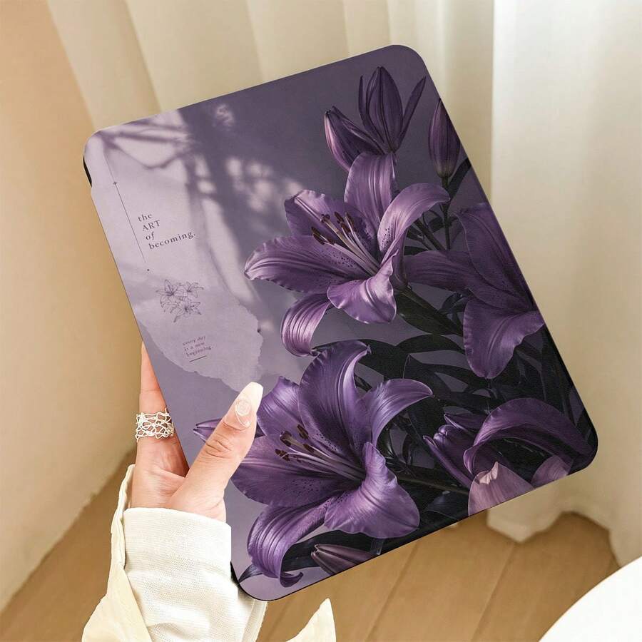 紫色百合花紋彩繪效果平板保護殼,內置筆槽,附支架,適用於 Honor 8/9/10/X8/X8A/X9/X8Pro/X9Pro 及其他機型/ MatePad SE 11 吋/MatePad 11 吋/11.5 吋,MatePad Pro/,Apple 10 代/11 代 2025 (A16),Galaxy Tab A7/A9 及其他熱門機型 - 款式72 - 查看 1