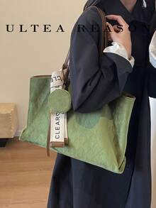 1pc Solid Color Suede Shoulder Bag, Women's Vintage Casual Tote Bag, Square Bag, Zipper Closure, Suitable For Daily Use - Green - View 6