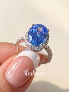 MADEONE 1件現代女款戒指，訂婚婚禮派對日常配戴週年紀念珠寶禮物 - 海藍石 - 查看 4