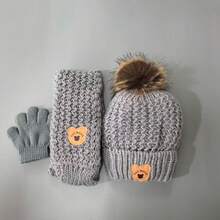 Autumn/Winter Children's Hat Set - Warm Plush Knitted Bear Design Hat, Suitable For 1-3 Years Old Boys And Girls - Multicolor - View 13
