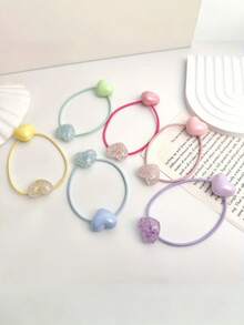 1/6/12Pcs Multicolor Glitter Heart Hair Ties, Sweet Elastic Ponytail Bands, Cute Sparkly Hair Accessories For Daily Wear & Parties - Multi-color_A - View 5