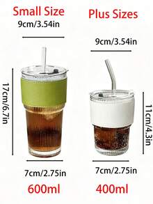 Striped Glass Cup With Straw And Lid, Unisex Portable Water Bottle, Reusable, Suitable For Home Kitchen, Indoor Office, Classroom, Dormitory, Outdoor, Christmas Halloween Birthday Gift, Back To School Beach Essential Accessory, Fit For Coffee, Tea And Juice - Multicolor - View 6
