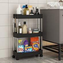 1pc Black Rolling Storage Rack, Floor-Standing, Multi-Layer Design, Suitable For Bathroom, Toilet, Gap, Living Room, Kitchen And Other Places, Tiered Storage Rack - Multicolor - View 1