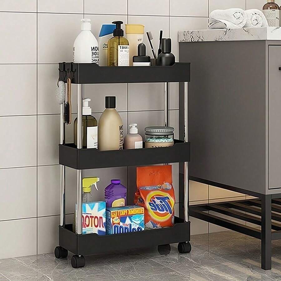 1pc Black Rolling Storage Rack, Floor-Standing, Multi-Layer Design, Suitable For Bathroom, Toilet, Gap, Living Room, Kitchen And Other Places, Tiered Storage Rack - Multicolor - View 1