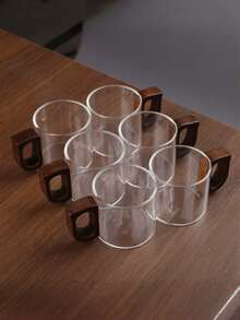 6pcs Wooden Handle Glass Tea Cups, Coffee Cups, 100ml Delicate Small Glass Cups, Suitable For Living Room, Patio, Party, Afternoon Tea, Guest Reception, Cups, Glass, One Cup Of Coffee - Multicolor - View 13