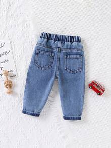 Quần jean denim bé trai 6 tháng - 3 tuổi, họa tiết số, ô tô và khủng long, cạp chun, mềm mại, mặc thường ngày phong cách casual - Rửa nhẹ - Xem 2