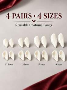 4 Pairs Vampire Fangs Halloween Cosplay Makeup Props 13mm 15mm 17mm 19mm Multi-Size Reusable Costume Party Accessories - Multicolor - View 3