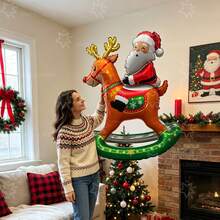 1pc Giant Swinging Reindeer Santa Claus Balloon, Self-Standing Self-Rocking, Easy To Inflate And Reusable, Photo Prop, Centerpiece, Suitable For Christmas, Home Living Room, Holiday Party, Store Window, Christmas Party Decoration - Christmas Rocking Horse - View 7