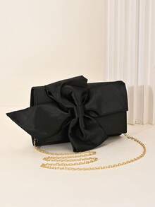 LJDCRFT Elegant Satin Bow Evening Clutch For Women With Detachable Chain Shoulder Strap, Suitable For Parties, Weddings, Proms, And Other Occasions - Black - View 2