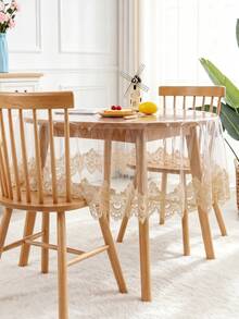 Transparent PVC Tablecloth With Elegant Coffee-Colored Lace Trim, Waterproof & Oil-Proof Round Dining Table Cover, Suitable For Home Dining Table And Kitchen Decor - milk coffee color - View 1