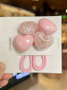 1/6/12Pcs Multicolor Glitter Heart Hair Ties, Sweet Elastic Ponytail Bands, Cute Sparkly Hair Accessories For Daily Wear & Parties - Multi-color_A - View 4