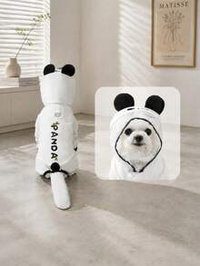 Panda Print Waterproof Dog Raincoat Set, Includes 1 Raincoat And 1 Free Waterproof Leash, Windproof And Fully Waterproof, Full Coverage Design, With Special Fasteners, Non-Slip Rubber Sole, Adjustable Hook And Loop, Full Paw Coverage - White - View 7