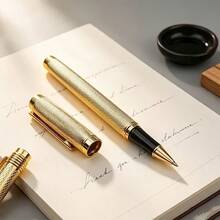 5pcs Premium Gold Metal Signature Pens, Business Office Writing Pens, Exquisite Textured Pen Body With Luxurious And Elegant Design, Smooth Writing Without Stuttering, High-Quality Texture, Suitable For Business Gifts, Gifts, Daily Office Records, Solid Hand Feel, High-End And Durable Appearance - Rectangle - View 5