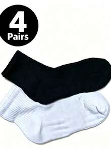 Men's Solid Color Mid-Calf Socks, Comfortable Soft Casual Everyday Socks, 1/4/5/10/20 Pairs - White - View 6