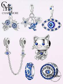 1pc Evil Eye Cross Pendant, Suitable For DIY Bracelet, Women's Jewelry - Silver - View 1