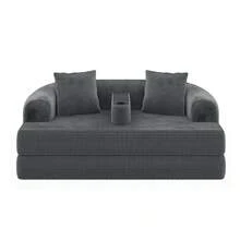 Sofa Made Of Corduroy Foldable With Doors Space Saving Grey For Living Room And Lounge - Dark Grey 2 Seat - View 8