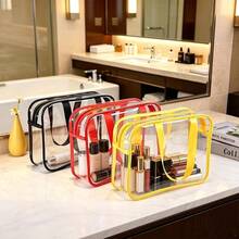 4pcs-1pc Contrast Trim Clear PVC Tote Storage Bag With Zipper, Transparent Organizer Pouch For Baby Toys, Building Blocks & Nursery Sundries - Multicolor - View 6