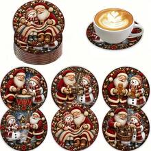 6pcs Santa Claus Pattern Wooden Coasters, Coffee Cup Coasters, Suitable For Home And Restaurant Decoration, Daily Gifts, Tabletop Decor, Daily Decoration, Theme Party Decoration - Multicolor - View 2