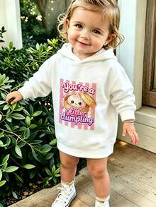 Girls Cute Glitter Dumpling Cartoon Print Hoodie, Casual Soft Long Sleeve Pullover For Little Young Girl - White - View 8