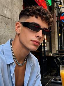 1 Pair Men's Fashion Rectangular Frame Sunglasses, Suitable For Driving, Vacation, Outdoor Sports, Daily Life, Party, Fits All Face Shapes. - Multicolor - View 5