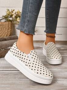 Women's Beige Polka Dot Thick Sole Slip-On Casual Versatile Fashion Shoes - Beige - View 5