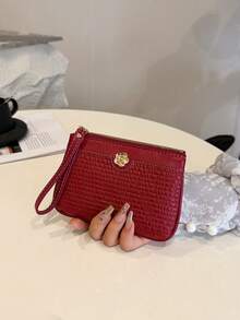 Women's Red Quilted Leather Wristlet Wallet Zip Around Card Holder Clutch Coin Purse With Gold Flower Charm - Red - View 6
