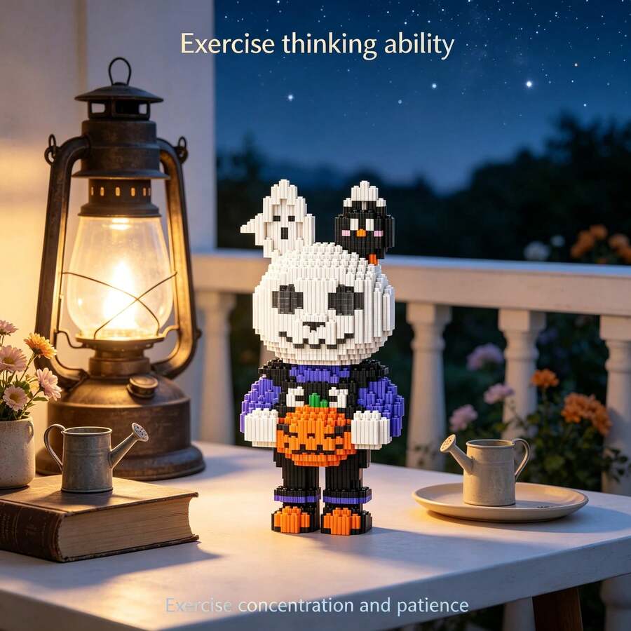 Cute Personalized Pumpkin Skeleton Bear, 1100+ Pieces, Halloween Gift, Creative Room Decor, Desktop Ornament, Birthday Gift, Christmas Gift, Best Friend Gift, Couple Gift, New Year Gift, Suitable For Everyone - Multicolor - View 1