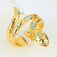Enamel Zirconia Gold Color Serpent Rings 24k Gold Plated Fashion Irregular Adjustable Snake Ring Europe America Personality Jewelry - Snake Rings - View 12