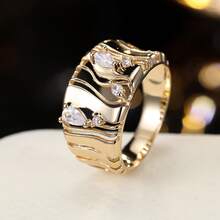 1pc Women's Personalized Wide Band Hollow Line Design Ring With Cubic Zirconia - Multicolor - View 8