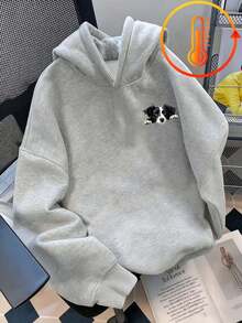 Tween Girl Fun Print Pullover Sweatshirt, Warm & Comfortable Thermal Lined Pullover Sweatshirt For Autumn/Winter - Grey - View 2