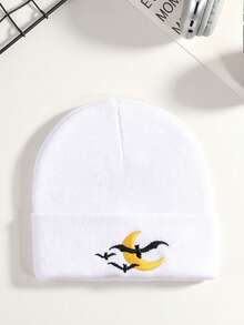 1pc Embroidered Halloween Bat Knit Beanie, Unisex Warm Halloween Party Street Skateboard Pullover Hat, Outdoor Casual Personalized Cold Weather Cap - White - View 15