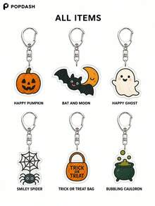 1/6Pcs Halloween Pumpkin Bat Ghost Acrylic Keychain Set, Spider Candy Bag Pendant, Backpack Key Ring Decoration, Party Gift - Multicolor - View 4